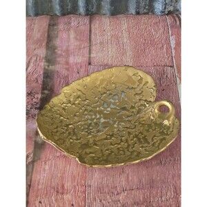 Vintage Weeping Bright Gold Leaf Dish 22kt hand painted Gold USA